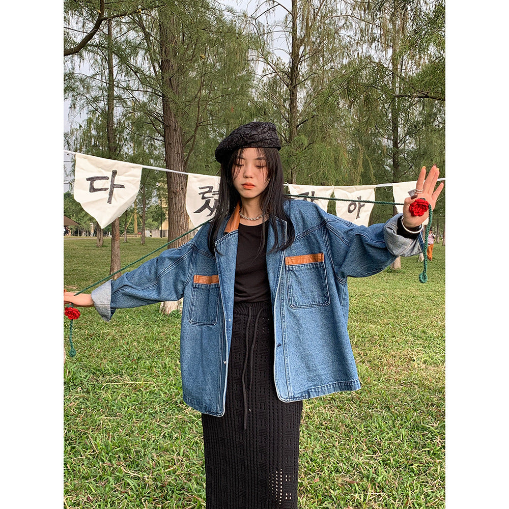 Women Loose PU Leather Camping Jacket